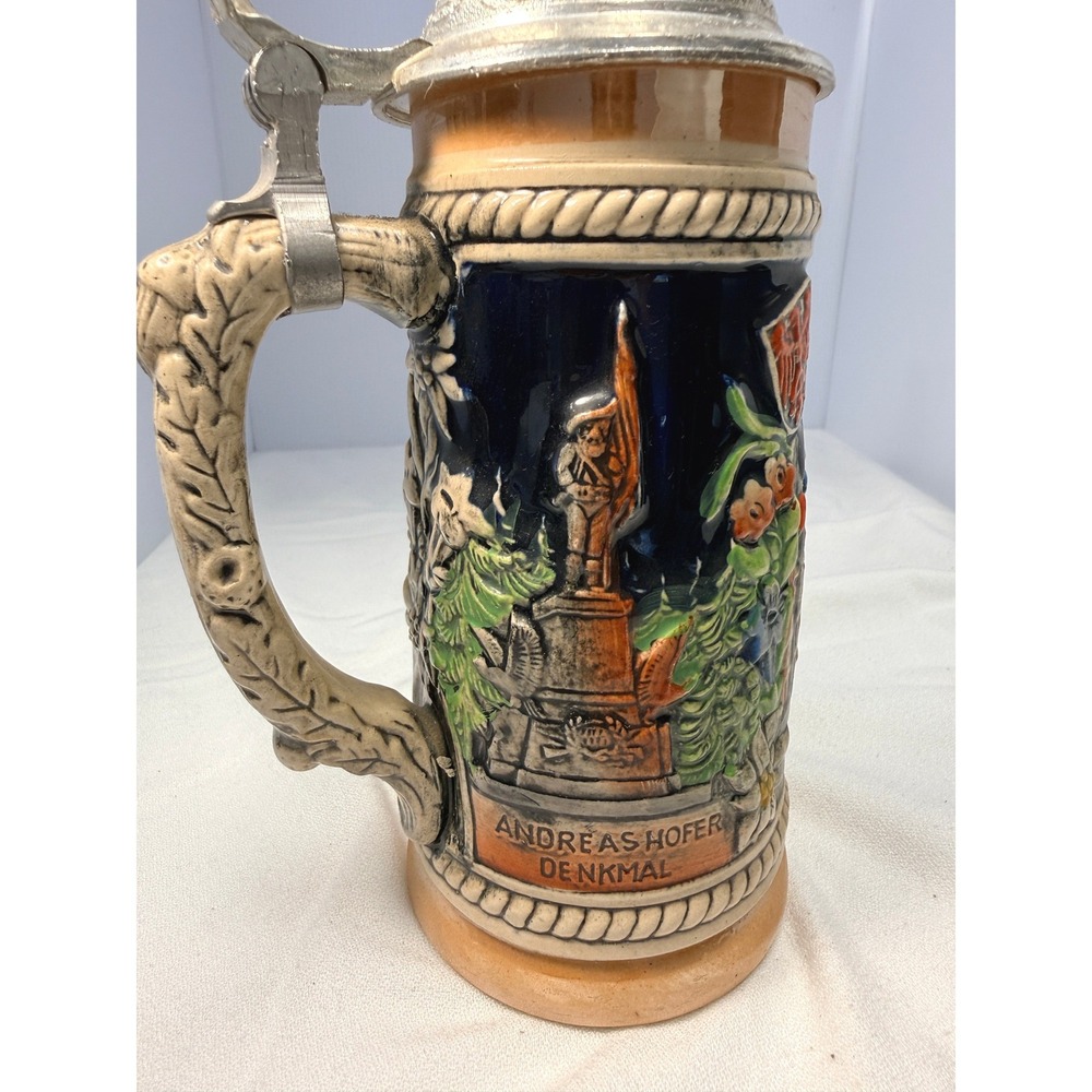Vintage Beer Stein Andreas Hofer Denkmal Blue Excellent Lidded Relief